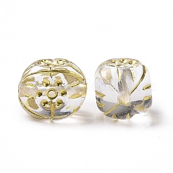 メッキアクリルビーズ  ゴールドライン入り  花の長方形  透明  11.5x9.5x9mm  穴：1.6mm  約700個/500g&nbsp;OACR-E014-08