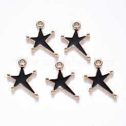 合金エナメルチャーム  スター  ライトゴールド  ブラック  21x15x2mm  穴：2mm&nbsp;X-ENAM-S121-026A