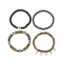 4 Uds. Juego de pulseras elásticas de unakita natural&nbsp;BJEW-JB08588