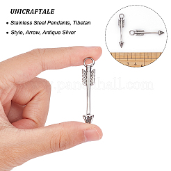 304ステンレススチールペンダント4個  チベットスタイル  矢印  アンティークシルバー  44.5x8.5x3mm  穴：4.5mm&nbsp;STAS-UN0035-10