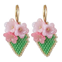 Серьги-цветы ручной работы из стеклянных бусин с застежкой-молнией EJEW-MZ00487-02
