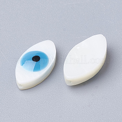 天然淡水シェルビーズ  ナザールボンジュウ付き馬の目  ドジャーブルー  15x8x4mm  穴：1mm&nbsp;X-SHEL-Q017-08B