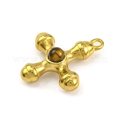 Подвески-кресты из натурального тигрового глаза и нержавеющей стали 304&nbsp;LS-STAS-H221-01G-08