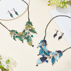 2 комплект из двухцветных эмалевых серег-гвоздиков в форме листьев и ожерелья-нагрудника SJEW-AN0001-49