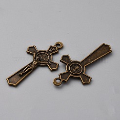 チベットスタイルの亜鉛合金の大きなペンダント  十字架クロス  アンティークブロンズ  50x27x3.5mm  穴：2.5mm&nbsp;FIND-WH0139-920AB