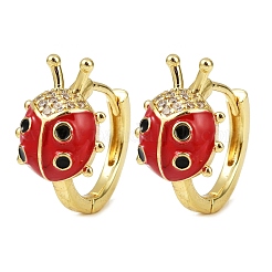 Серьги-кольца с божьей коровкой из латуни с микропаве из кубических цирконий EJEW-S277-02G