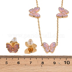 Комплекты из эмалевых ожерелий и серег-гвоздиков из нержавеющей стали 304 в форме бабочек для женщин&nbsp;SJEW-K003-04G