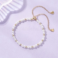 Браслеты-слайдеры из перламутра и круглых бусин из латуни.&nbsp;BJEW-JB13324-01