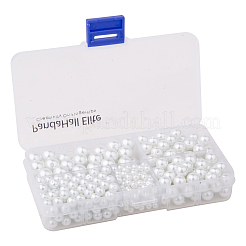 環境に優しい染めガラスパールラウンドパールビーズ  ホワイト  4~10mm  穴：0.7~1.5mm  430個/箱&nbsp;HY-PH0003-RB001-B