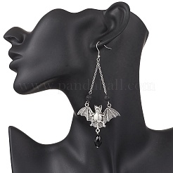 Серьги-подвески из сплава в тибетском стиле в виде летучей мыши на Хэллоуин EJEW-TA00721