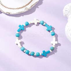 3 шт. эластичные браслеты из синтетических бирюзовых бусин для мужчин и женщин&nbsp;BJEW-JB12373