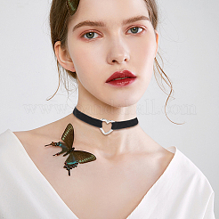 Ожерелья-чокеры из черного бархата с сердечком из сплава NJEW-WH20002-11D