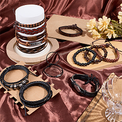 13шт 5 стиля плетеные браслеты из искусственной кожи для женщин и мужчин&nbsp;BJEW-CL0001-22