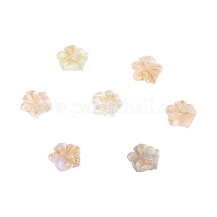 30本5色透明樹脂カボション  金箔  花  ミックスカラー  15x15mm&nbsp;RESI-CJ0001-186