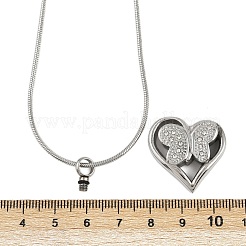 304 нержавеющая сталь микропаве прозрачный кубический цирконий бабочка сердце кулон урна для праха домашних животных ожерелья&nbsp;LS-NJEW-S455-10P