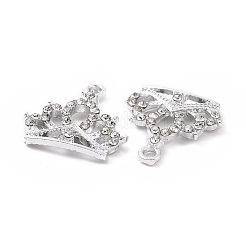 合金ラインストーンペンダント  プラチナ トーン クラウン チャーム  クリスタル  16.5x17.5x2.5mm  穴：1.8mm&nbsp;ALRI-C008-08P