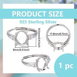 Регулируемый 925 овальный компонент кольца из стерлингового серебра с микропаве из кубического циркония STER-BC0003-57P