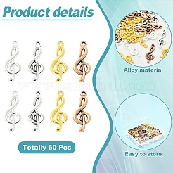 60 шт. 4-х цветные подвески в тибетском стиле со скрипичным ключом&nbsp;TIBEP-YW0002-09