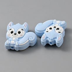 リス食品グレードの環境に優しいシリコーンビーズ  ライトスカイブルー  29.5x28x9.5mm  穴：2.5mm&nbsp;SIL-WH0012-030C