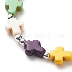 Эластичный браслет из синтетической бирюзы (окрашенный) с крестообразными бусинами&nbsp;BJEW-JB08450-01