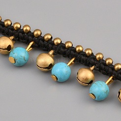 Boho-Fußkettchen aus synthetischem Türkis und Messing mit Glockenquasten und geflochtenem&nbsp;AJEW-WH0696-540