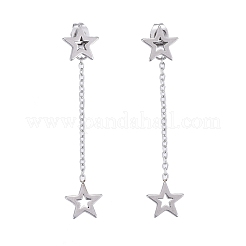 304ステンレススチールチェーンタッセルイヤリング  耳ナッツ  スター  ミックスカラー  47mm  ピン：0.7mm  星：8.5x9x1.5mm&nbsp;EJEW-I248-07