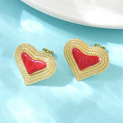 Серьги-гвоздики в форме сердца из латуни и эмали EJEW-L273-01G-02