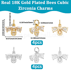 8 шт. 2-х цветные подвески в виде пчел из латуни с микропаве из кубического циркония&nbsp;KK-BBC0019-18