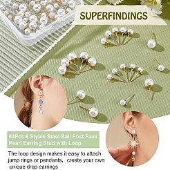 84 шт. 6 стиля акриловые искусственные жемчужные бусины шарики серьги-гвоздики фурнитура STAS-FH0001-55