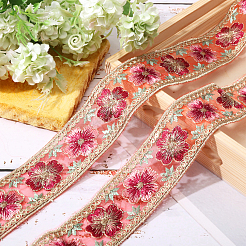 5 ярд вышитых лент из органзы с цветами SRIB-GL0001-02