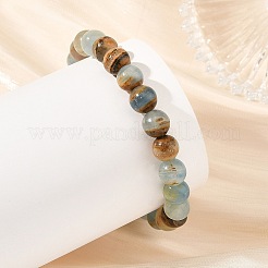 Braccialetti elasticizzati con perline rotonde di calcite blu naturale da 8 mm&nbsp;BJEW-JB14458