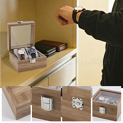 Vetrine porta orologi in legno a 2 slot con coperchio in vetro e cuscino in velluto all'interno&nbsp;CON-WH0043-306A