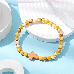 合成宝石ストレッチブレスレット  女性用クロスリンクブレスレット  ゴールド  内径：2-1/2インチ（6.4cm）&nbsp;BJEW-JB11015-02