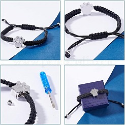 Отпечаток лапы урна для пепла из нержавеющей стали для домашних животных регулируемые браслеты с бусинами&nbsp;BJEW-AN0001-82