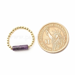 Anello da dito con perline a colonna in pietra mica viola/lepidolite naturale con ematite sintetica&nbsp;RJEW-JR00460-04