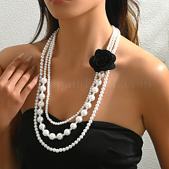 Элегантный пластиковый жемчуг многослойный бисер черный цветок кулон ожерелья для женщин вечеринка свадьба FP1505