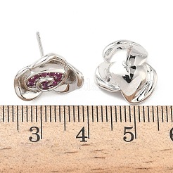 Orecchini a bottone con micro pavé di zirconi cubici in ottone e fiore di rosa&nbsp;EJEW-G452-08P-01