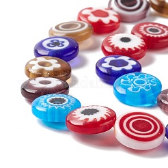 Плоские круглые ручной работы Millefiori бисер пряди LAMP-G143-01