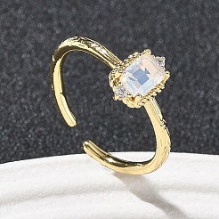 Прямоугольные латунные кольца-манжеты с микропаве из кубического циркония RJEW-Z111-04G