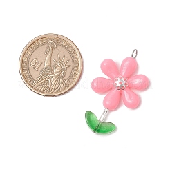 Непрозрачные акриловые цветочные бусины с железными колпачками и штифтами с плоскими головками из нержавеющей стали 304 и подвесками из прозрачных стеклянных бусин&nbsp;PALLOY-JF03617-02