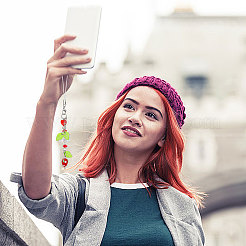 Ремешки для мобильных телефонов ручной работы в стиле лэмпворк с клубникой HJEW-WH0007-31