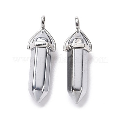 多面カット弾丸ガラスのポイントペンダント  プラチナメッキ真鍮パーツ  銀メッキ  38~39.5x12.5x10mm  穴：5x3mm&nbsp;KK-E282-02P-02