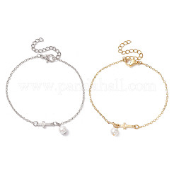 2 Stück 2 Farben Messing Kabelkette Armbänder&nbsp;BJEW-JB11598
