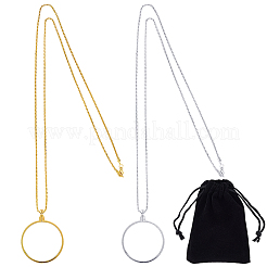 2 шт. 2 цвета плоские круглые стеклянные увеличительные подвески-ожерелья&nbsp;NJEW-SP0001-02