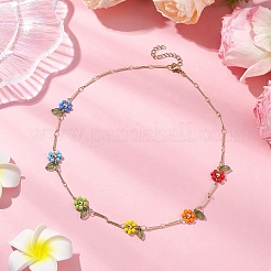 Colliers de fleurs en perles de verre aux couleurs de l'arc-en-ciel&nbsp;X1-NJEW-TA00173-01