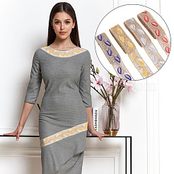 8 ярд двухцветной органзы с вышивкой в виде перьев OCOR-HY0001-10