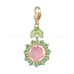 Подвесные украшения из розового стекла и стеклянных семян&nbsp;HJEW-MZ00336-05