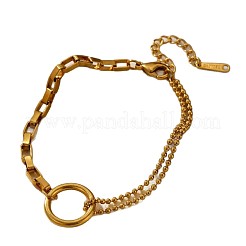 304ステンレススチールリンクブレスレット  ベネチアンチェーン＆ボールチェーンブレスレット（女性用）  リング  18KGP本金メッキ  6.69インチ（17cm）&nbsp;WG64898-01