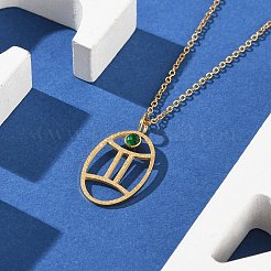 304 ステンレススチール キュービックジルコニア 十二星座 ルーンペンダント アズキチェーンネックレス 女性用  18KGP本金メッキ  双子座  17.83インチ（45.3cm）&nbsp;NJEW-B121-02G-03