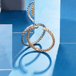 2 шт. 2-х цветные плетеные браслеты-манжеты из нержавеющей стали 304&nbsp;BJEW-UN0001-25